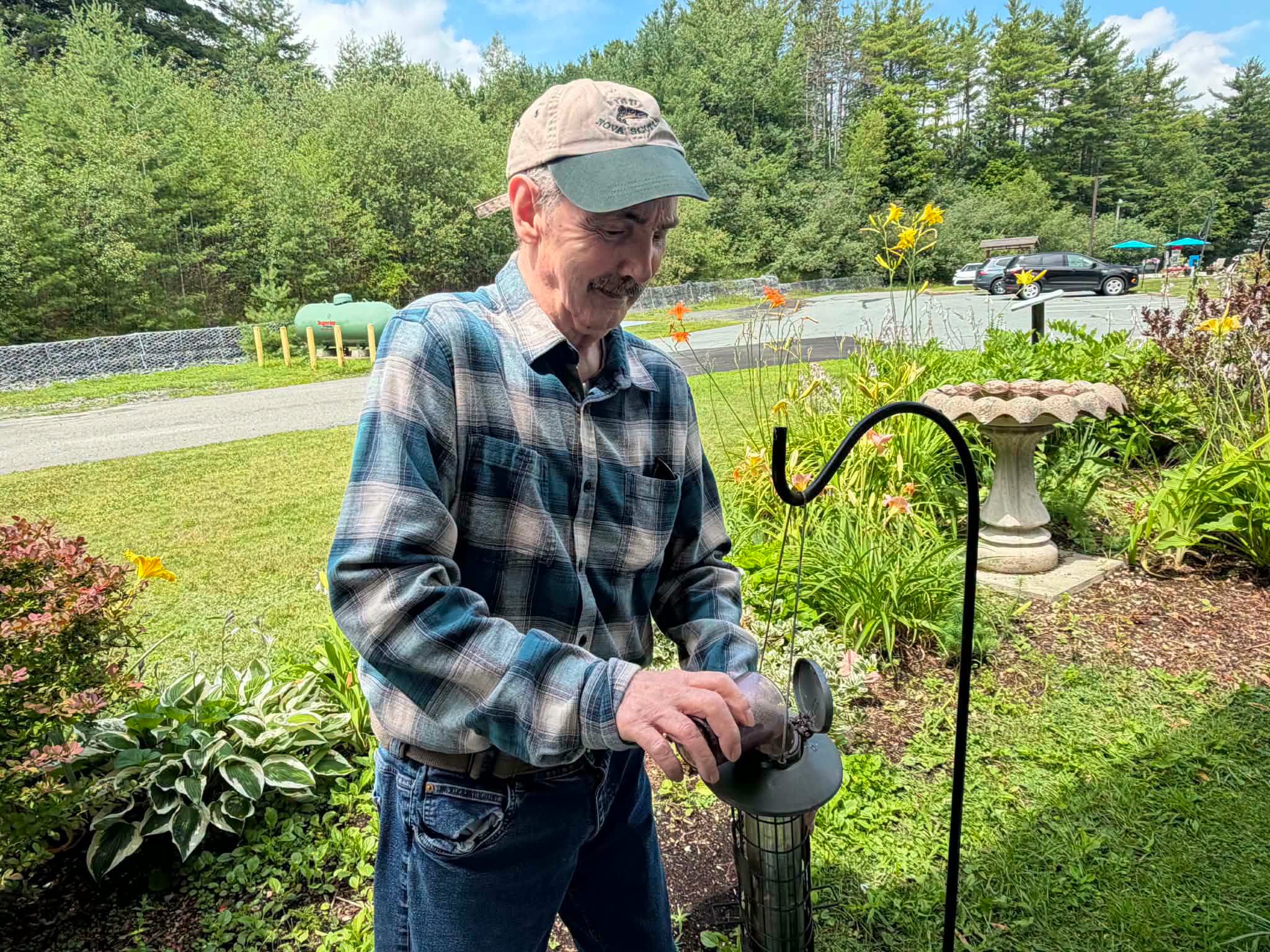 Resident gardening and bird feeder